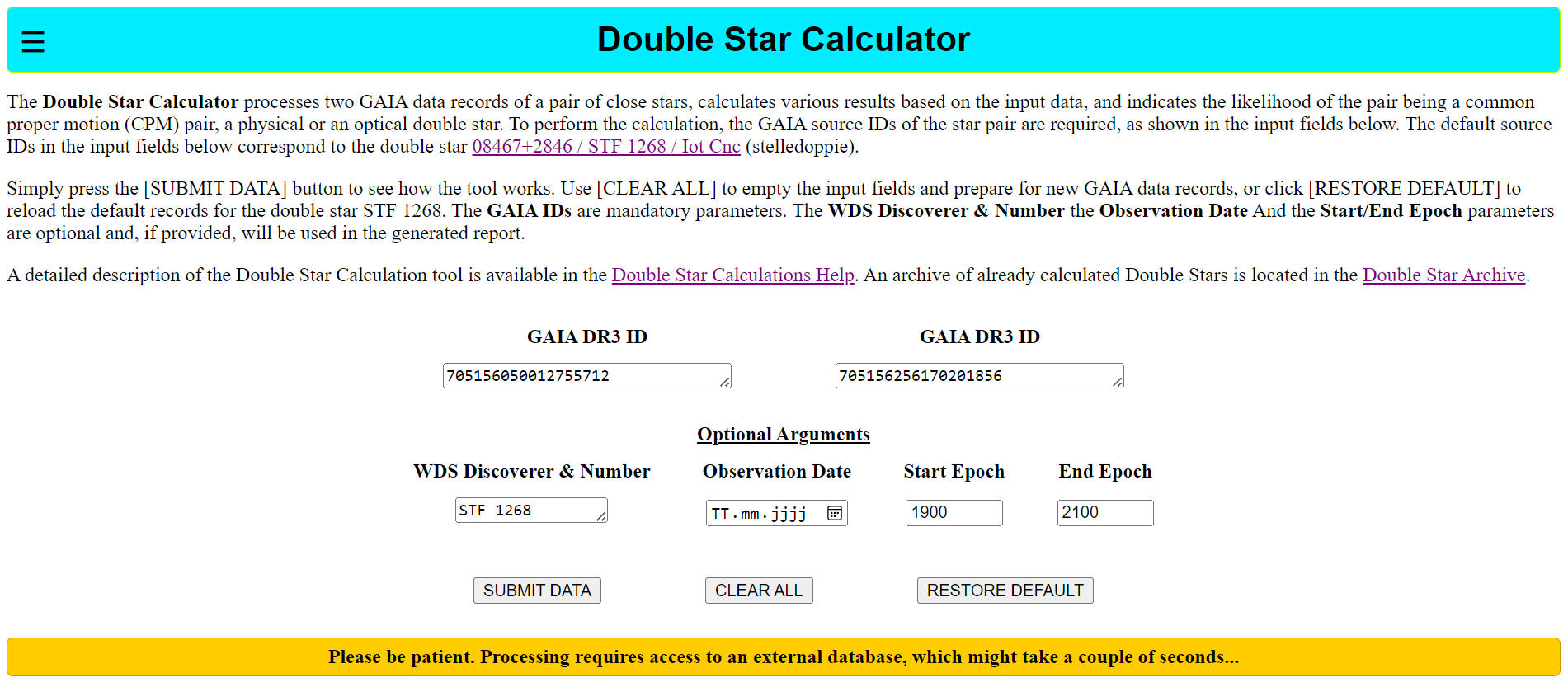 Double Star Calculator
